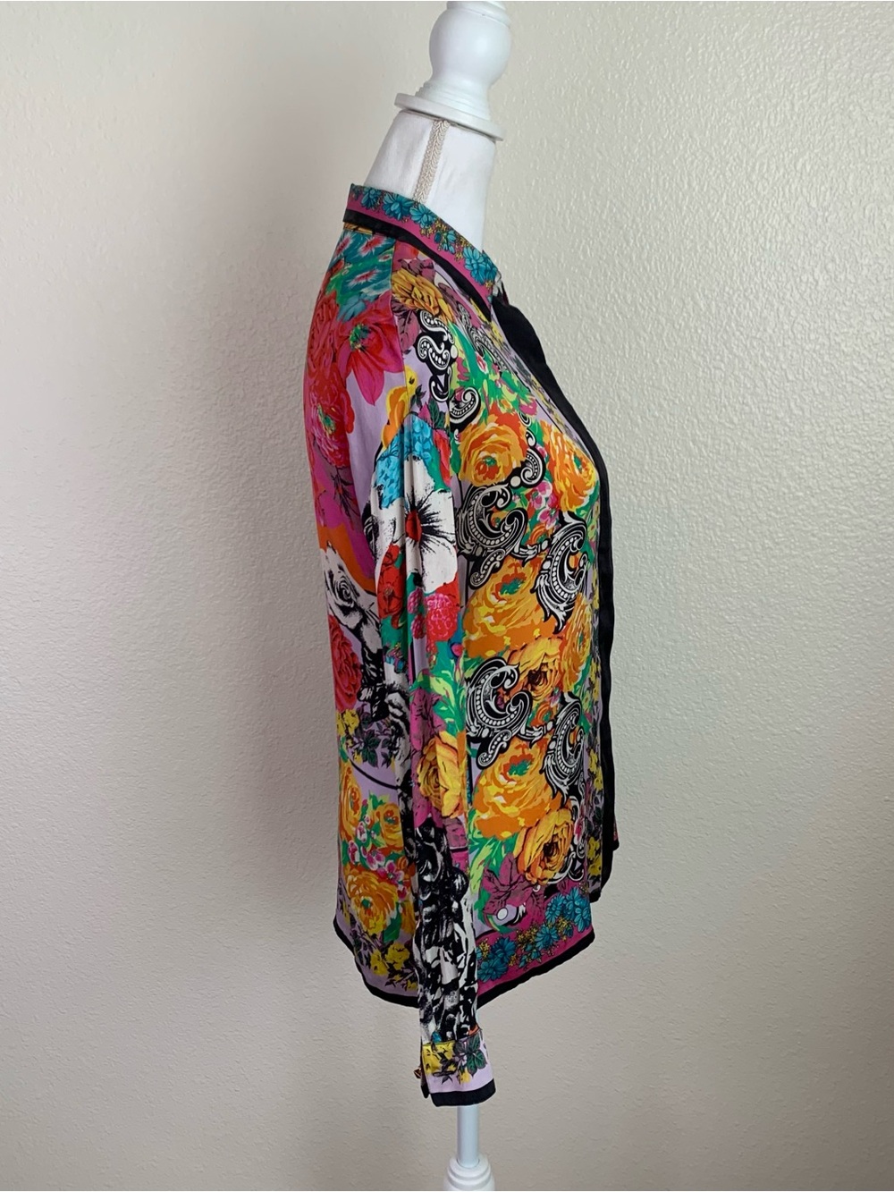 Versace 100% Silk Blouse Shirt Floral Vintage 1990s Baroque Patchwork Button Up - Picture 4 of 12
